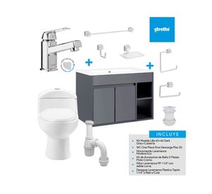 Mueble vanitorio Lille 60 cm dark grey + WC + grifería + desagüe/sifón + accesorios