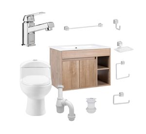 Mueble vanitorio Lille 60 cm lenga + WC + grifería + desagüe/sifón + accesorios