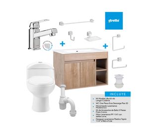Mueble vanitorio Lille 60 cm lenga + WC + grifería + desagüe/sifón + accesorios