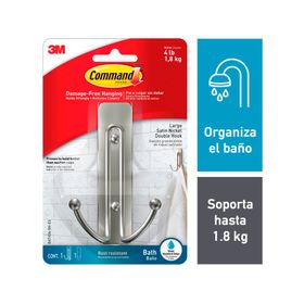 Gancho para baño doble Grande níquel satinado Command