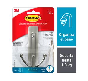 Gancho para baño doble Grande níquel satinado Command