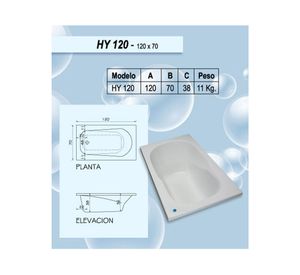 Tina hidromasaje 70x120 cm HY blanco Norglas.