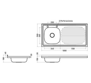Lavaplatos sobreponer gris 100x50x15 cm