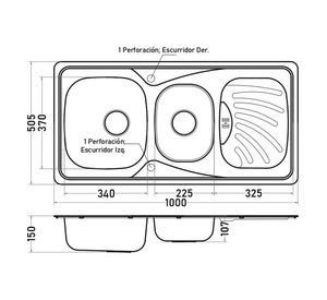 Lavaplatos empotrar gris 15x50.5x100 cm