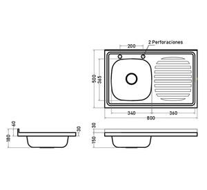 Lavaplatos sobreponer gris 80x50x15 cm