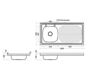 Lavaplatos sobreponer gris 15x50x100 cm