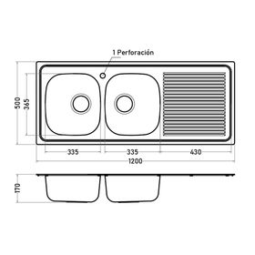 Lavaplatos sobreponer gris 120x50x15 cm