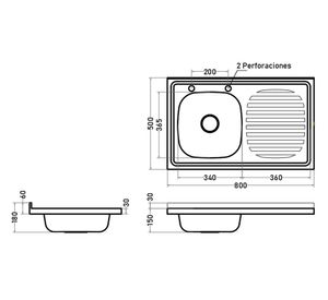 Lavaplatos sobreponer gris 80x50x40 cm