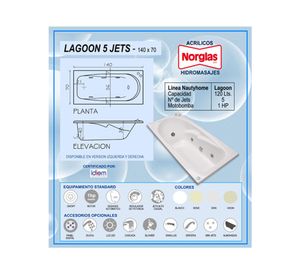 Tina hidromasaje 70x140 cm 5 jets izquierdo Lagoon Norglas