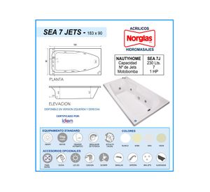 Tina hidromasaje Sea 7J izquierda 44x183x90 cm