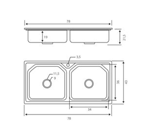 Lavaplatos doble empotrado 43x78 cm plateado Briggs