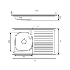 Lavaplatos empotrado derecha 100 cm plateado Briggs