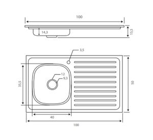 Lavaplatos empotrado derecha 100 cm plateado Briggs