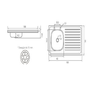 Lavaplatos sobreponer derecha 100 cm Briggs