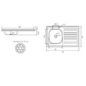 Lavaplatos sobreponer derecha 80 cm Briggs