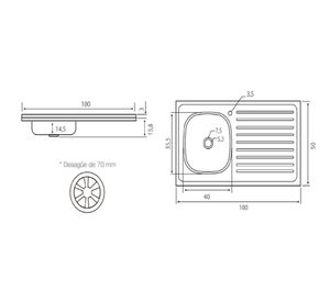 Lavaplatos sobreponer izquierda 50x100 cm Briggs