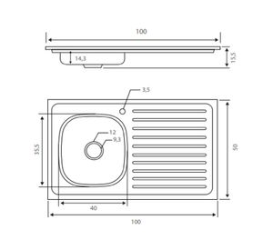 Lavaplatos empotrado izquierda 100 cm plateado Briggs