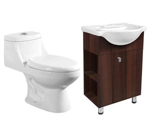 WC One Piece a piso 30.5 cm New Monza blanco + mueble Parma wengue