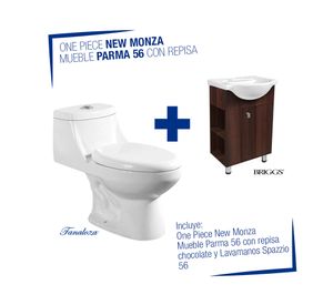 WC One Piece a piso 30.5 cm New Monza blanco + mueble Parma wengue