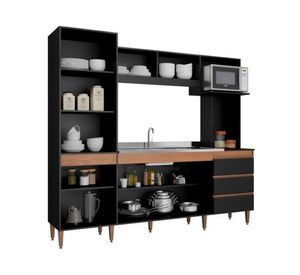 Kit cocina 5 puertas Vitoria negro/avellana