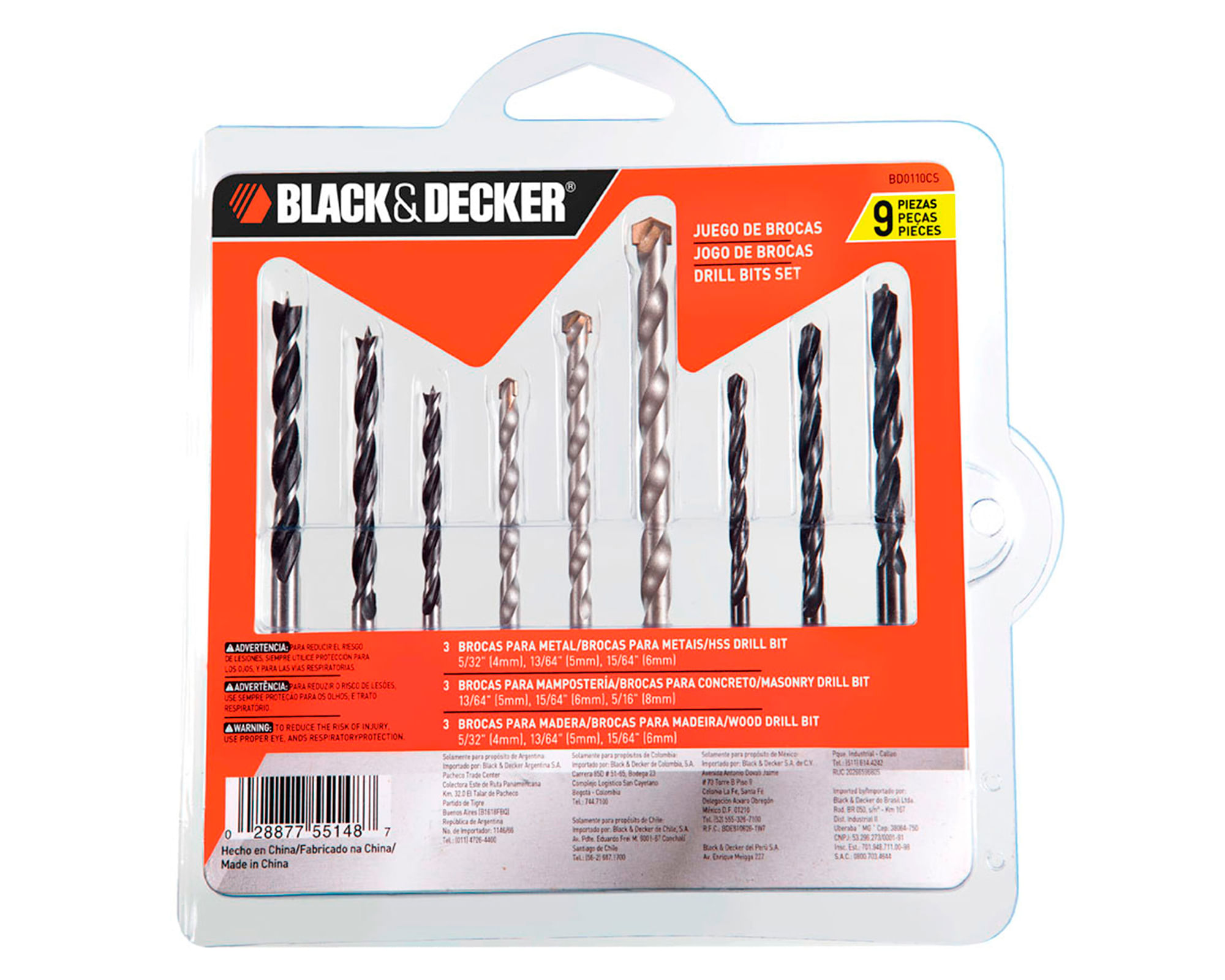 Set 9 brocas madera/concreto/metal BD0110CS