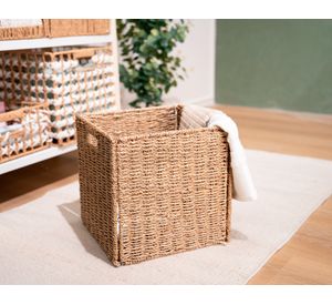 Canasto plegable con asas alto natural 30x30x30 cm