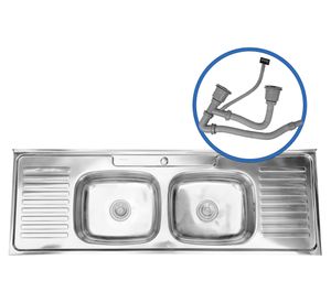 Lavaplatos doble sobreponer IDP15050 plateado 150x50x16 cm