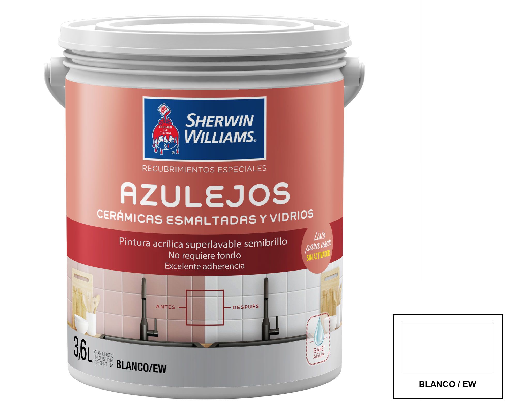 Esmalte al agua Azulejos acrílico blanco semi brillante 3.6  lt