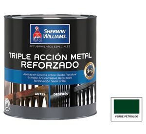 Esmalte anticorrosivo 1/4 galón Triple acción metal reforzado verde petróleo semi brillante Sherwin Williams
