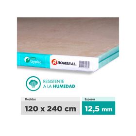 Placa yeso cartón 12,5x1200x2400 mm RH BR Gyplac Romeral