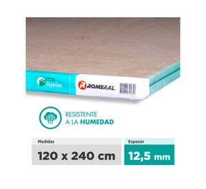 Placa yeso cartón 12,5x1200x2400 mm RH BR Gyplac Romeral