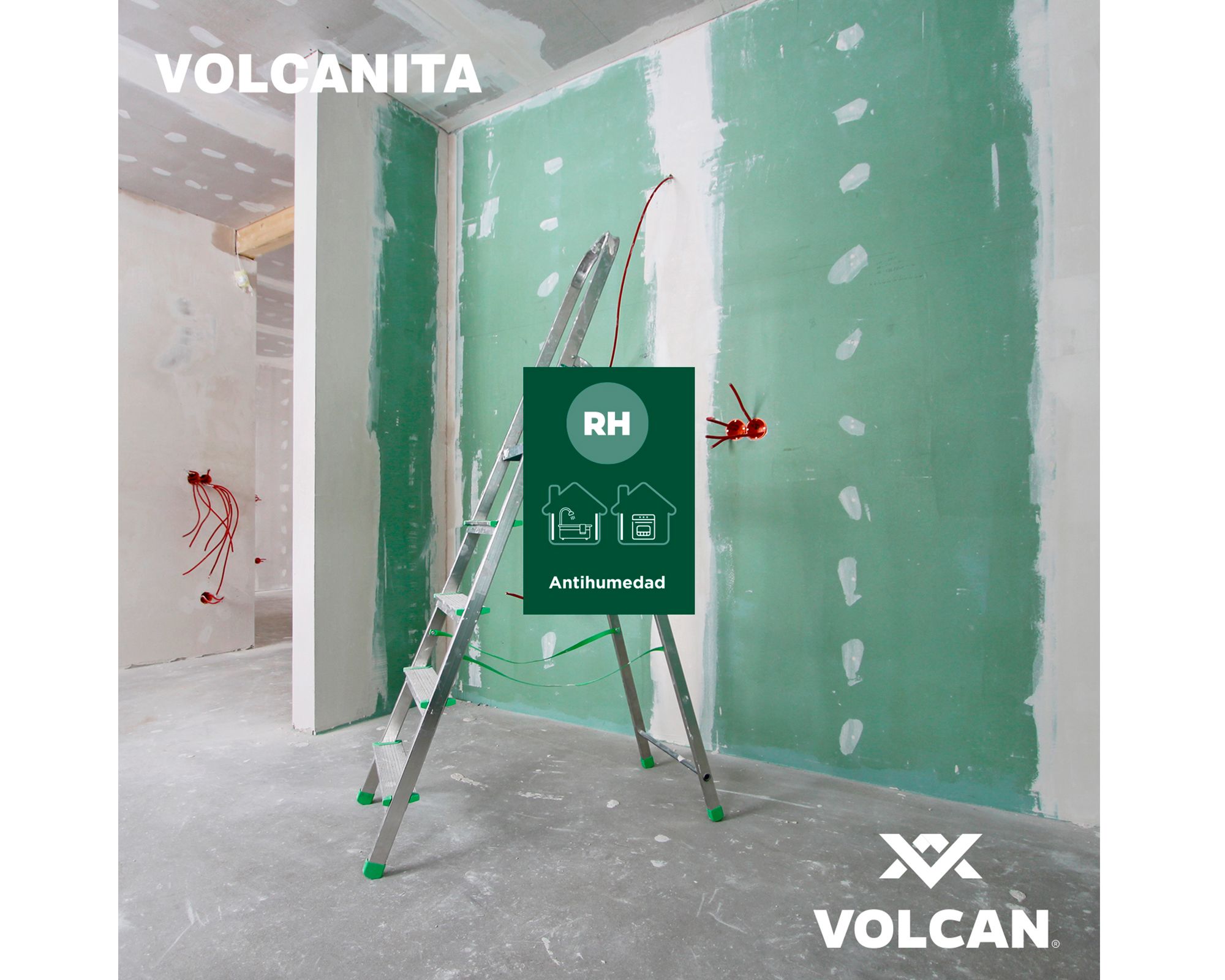 Plancha yeso cartón 12,5x1200x2400 mm RH BR verdem Volcán