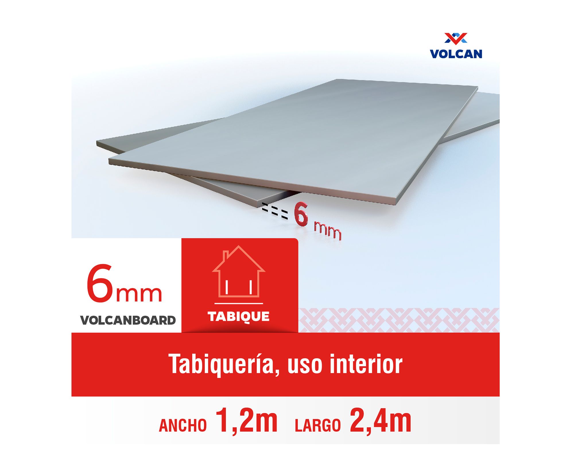 Plancha fibrocemento 6x1200x2400 mm Volcanboard Volcán