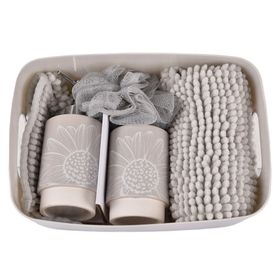 Canasto + accesorios baño gris claro