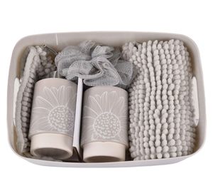 Canasto + accesorios baño gris claro