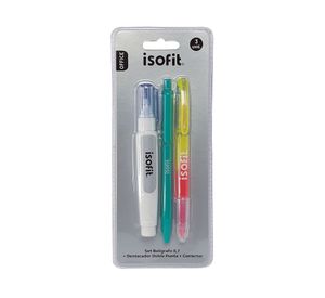 Set bolígrafo + destacador doble punta + corrector