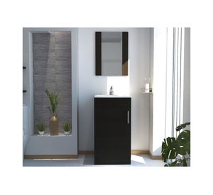 Kit baño mueble lavamanos + espejo flotante Madrid wengue TuHome