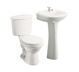 Juego de baño WC + lavamanos pedestal Evolution crema