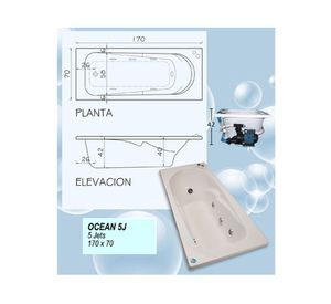 Tina hidromasaje 70x170 cm 5 jets izquierdo Ocean Norglas