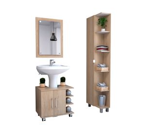 Espejo + Optimizador lavamanos + Mueble BATH 300 rovere/blanco