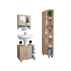 Botiquín + Optimizador lavamanos + Mueble BATH 300 rovere/blanco