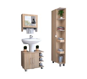 Botiquín + Optimizador lavamanos + Mueble BATH 300 rovere/blanco