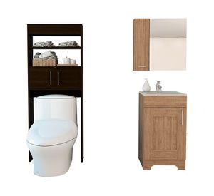 Botiquín + Mueble lavamanos + Optimizador MY BATH miel/wengue