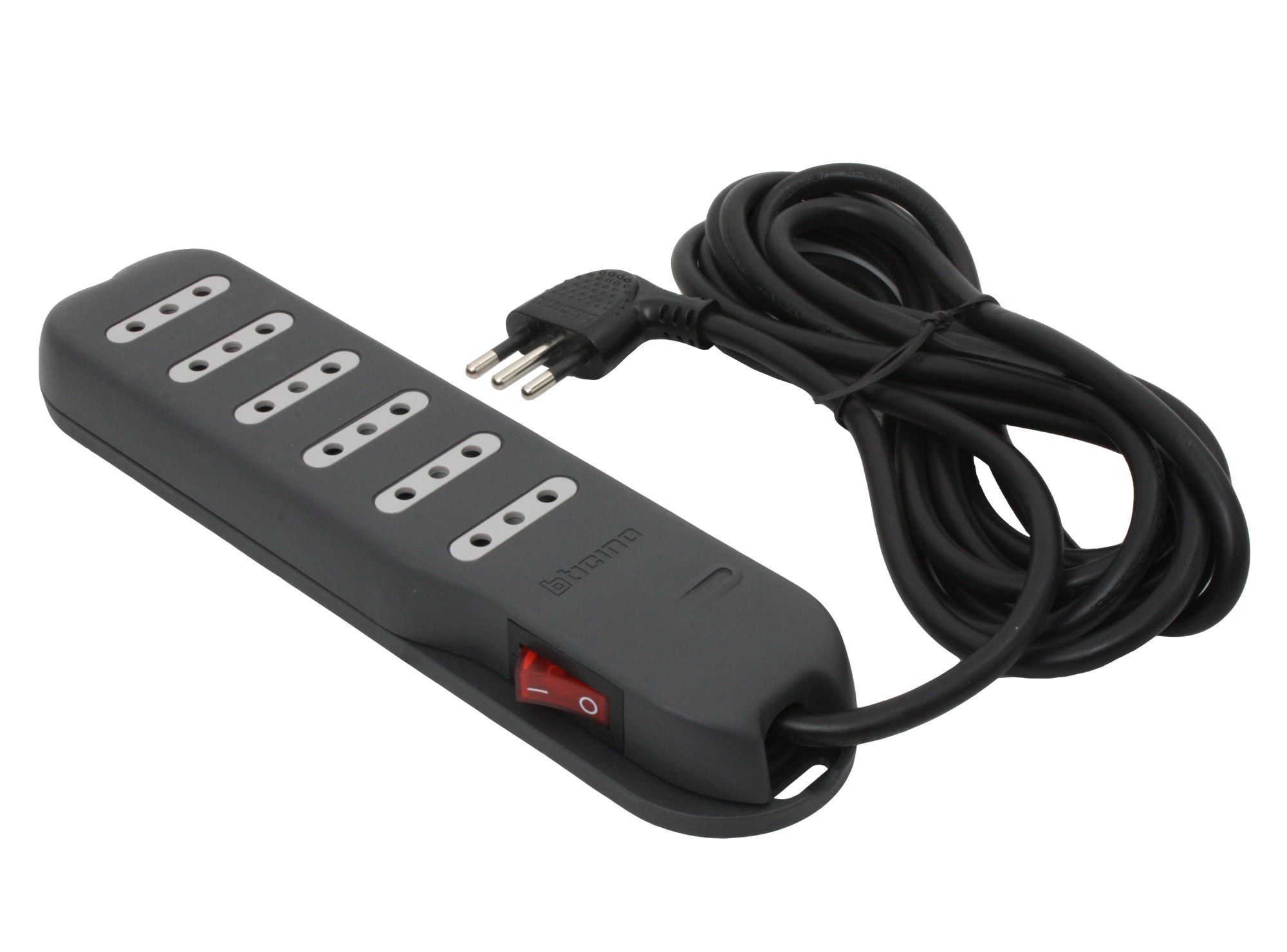Alargador con interruptor 6 posiciones 3 m gris Bticino