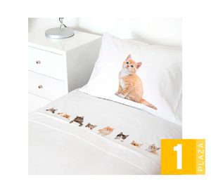 Juego de sábanas 1 plaza 200H Cat Lovers blanco
