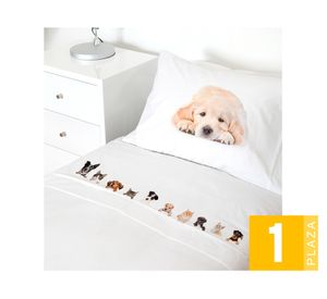Juego de sábanas 1 plaza 200H Animal friend blanco
