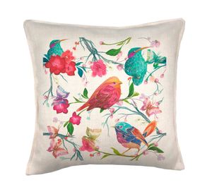 Cojín 45x45 cm Pájaros bordados crudo