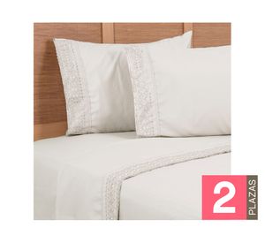 Juego sábanas 2 plazas microfibra beige