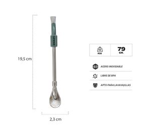 Bombilla Spoon yerba mate acero/verde