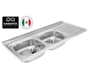 Lavaplatos doble 120.50 2C 1E D inox 15.5x120x50 cm